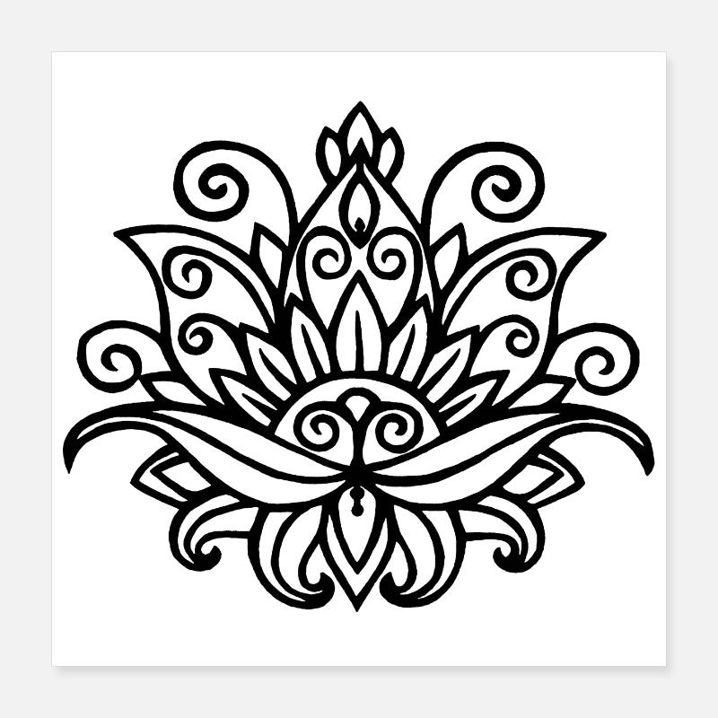 Schwarzes Lotus-Mandala Poster 40x40 cm