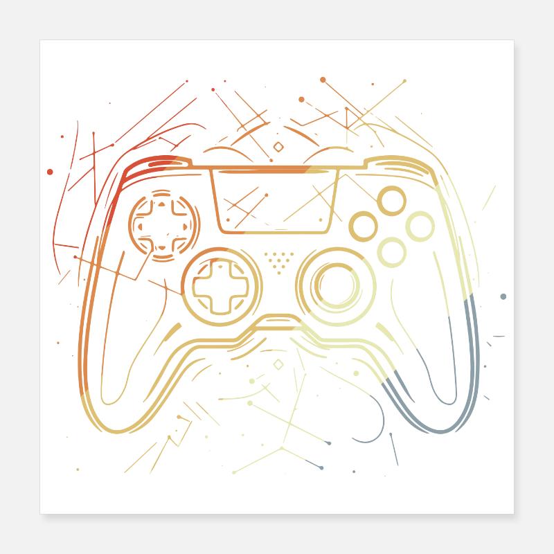 Gaming Controller Sketch Retro Poster 16" x 16" (40x40 cm)