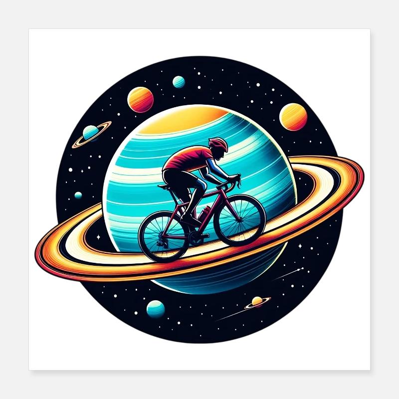 Cycliste sur Saturne Poster 40 x 40 cm