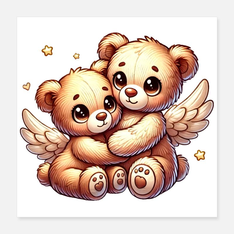 Mignon ange ours en peluche dans une étreinte amoureuse Poster 40 x 40 cm