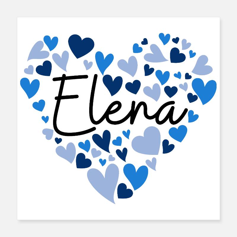 Conception du nom d’Elena avec des cœurs bleus en forme de cœur Poster 40 x 40 cm