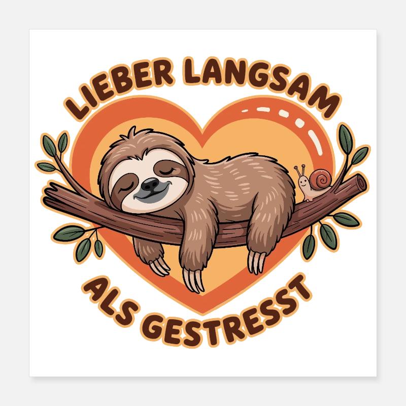 Better Slow Than Stressed Sloth Illustration Poster 16" x 16" (40x40 cm)