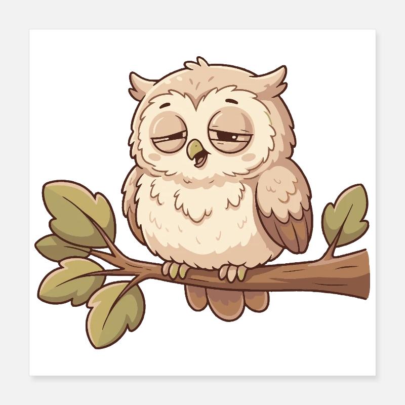 Schlafende Eule auf Ast Poster 40x40 cm