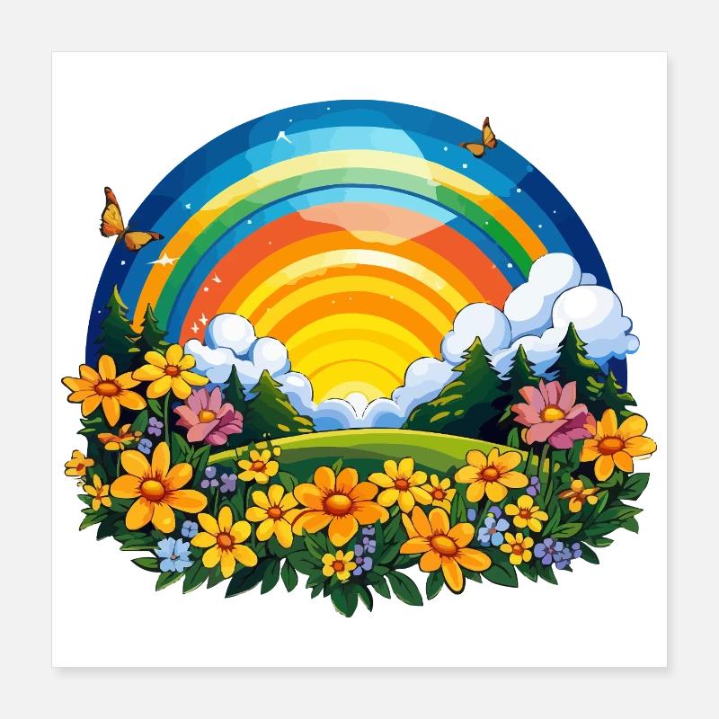 Blühender Regenbogen am Sonnenaufgang Poster 40x40 cm
