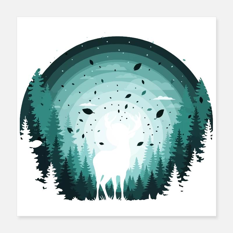 Cerfs dans la Spirale Circulaire de la Forêt Poster 40 x 40 cm
