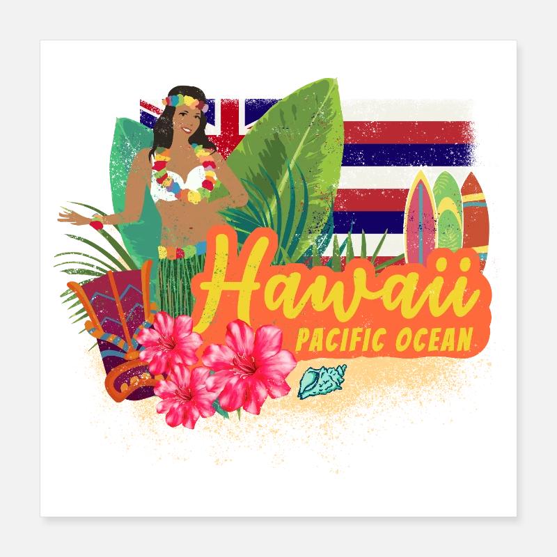 Hawaiian Hula Dancer Pacific Vintage Souvenir Poster 16" x 16" (40x40 cm)