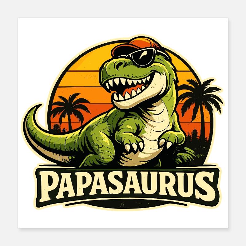 Papasaurus Retro Dino Statement for Father's Day Poster 16" x 16" (40x40 cm)