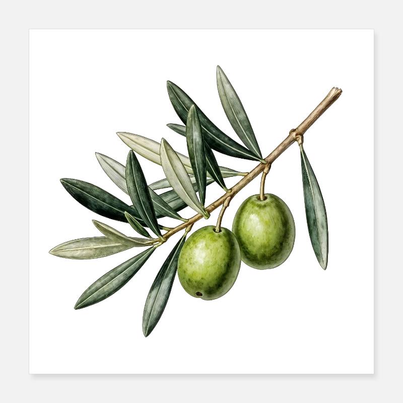 Botanischer Olivenzweig Poster 40x40 cm