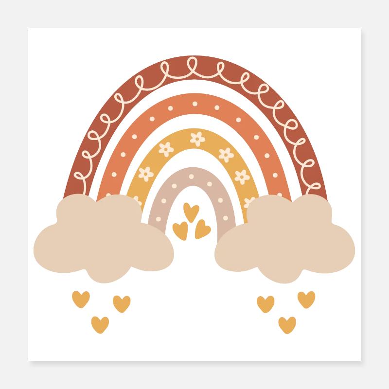 Boho arc-en-ciel tons naturels bébé bébé douche cadeau Poster 40 x 40 cm