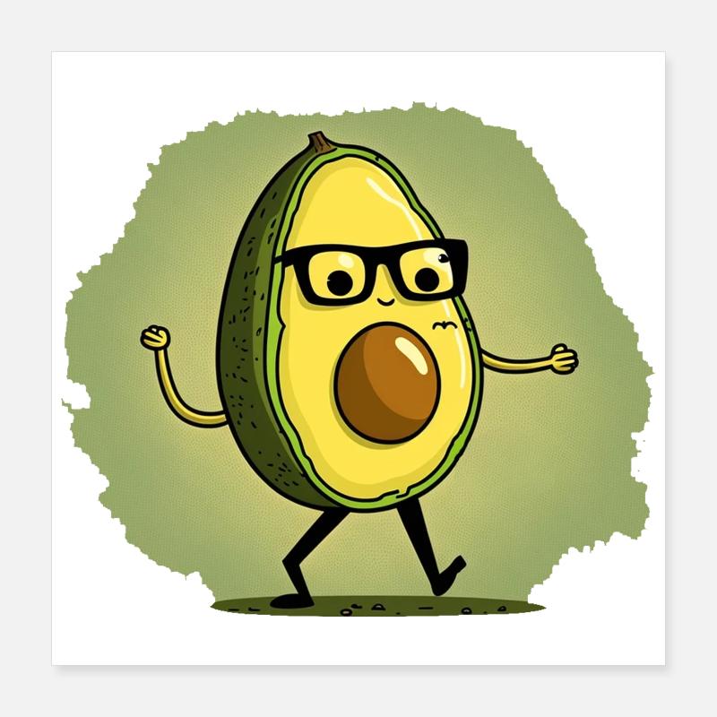 Nerdige Avocada läuft über eine Wiese Poster 40x40 cm