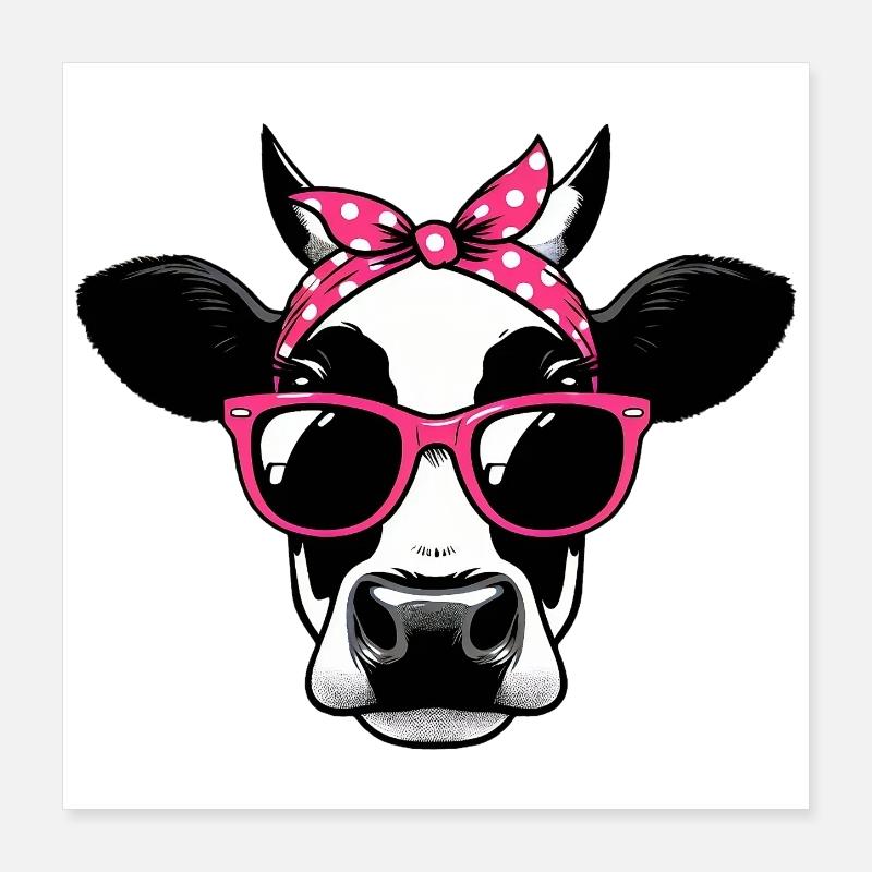 Vache avec lunettes de soleil Poster 40 x 40 cm