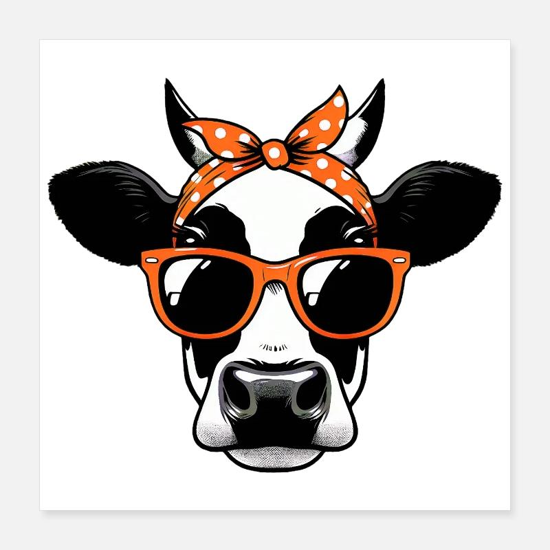 Kuh mit Sonnenbrille Poster 40x40 cm