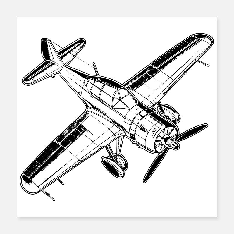 Propeller Plane Sketch Poster 16" x 16" (40x40 cm)