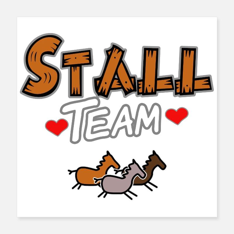 Team im Stall Pferde Poster 40x40 cm
