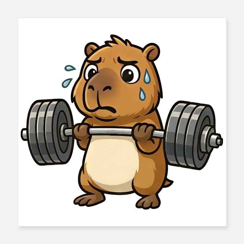 Funny Capybara Capybara Dumbbell Workout Poster 16" x 16" (40x40 cm)