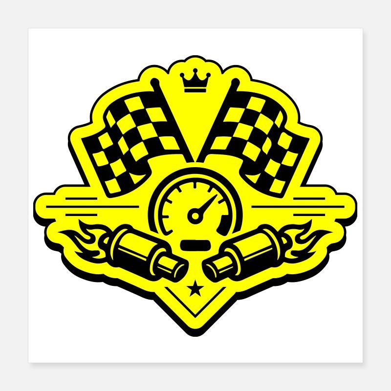 Drapeau de course, compteur de vitesse d'échappement Poster 40 x 40 cm