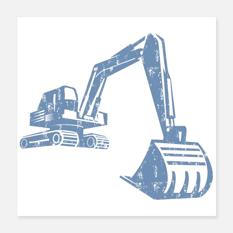 Excavator Silhouette Construction Worker Grunge Design Poster 16" x 16" (40x40 cm)
