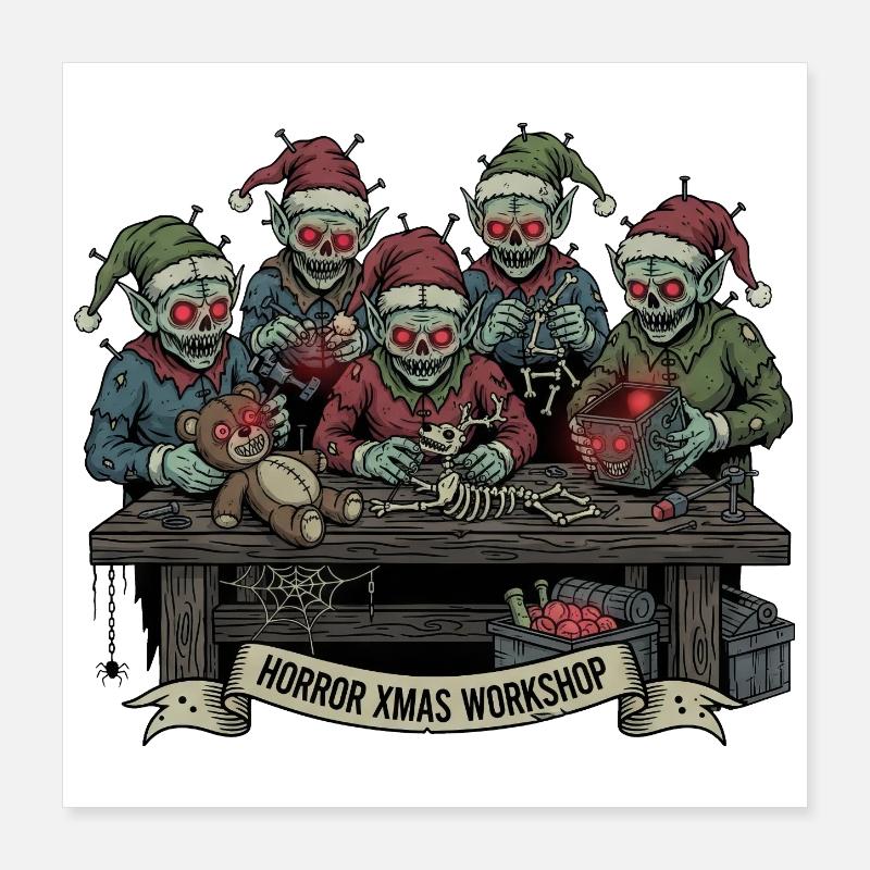 Gnome de Noël gothique zombie effrayant Poster 40 x 40 cm