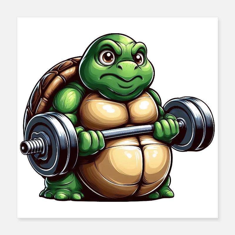 Grimmige Schildkröte Hantel Training Workout Poster 40x40 cm