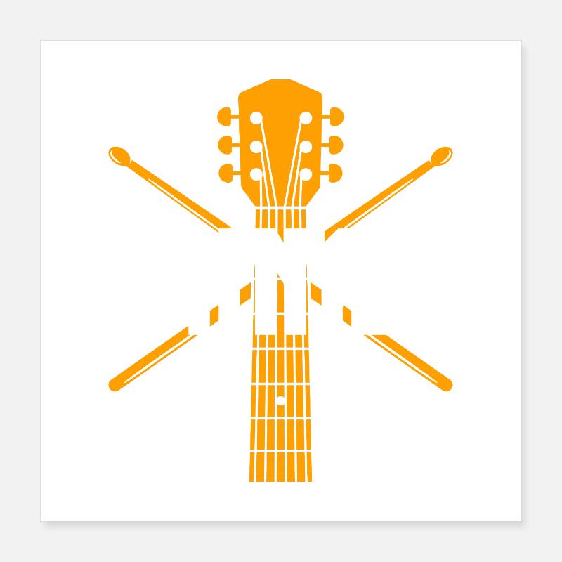 Rock 'N' Roll Guitar and Drumsticks Emblem Poster 16" x 16" (40x40 cm)