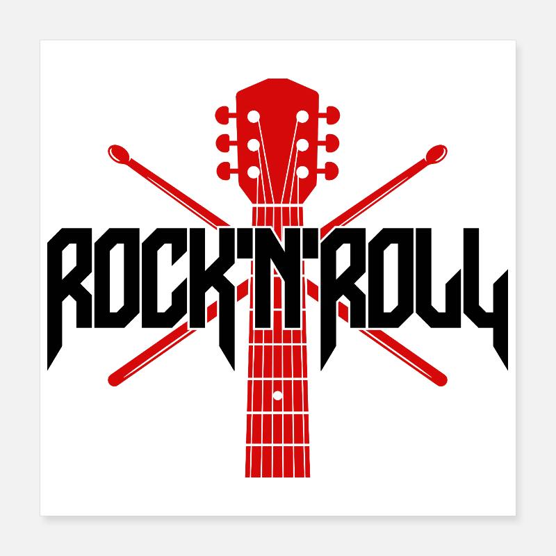 Rocknroll Guitar and Drumsticks Emblem Poster 16" x 16" (40x40 cm)