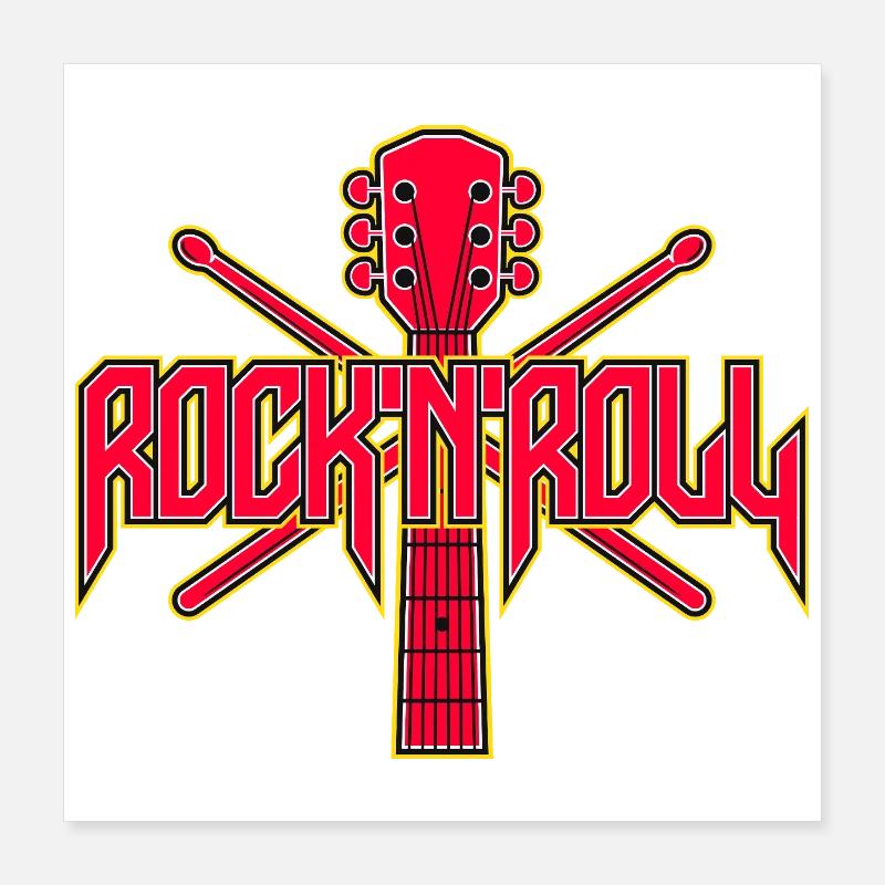 RocknRoll Guitar and Drumsticks Crest Poster 16" x 16" (40x40 cm)