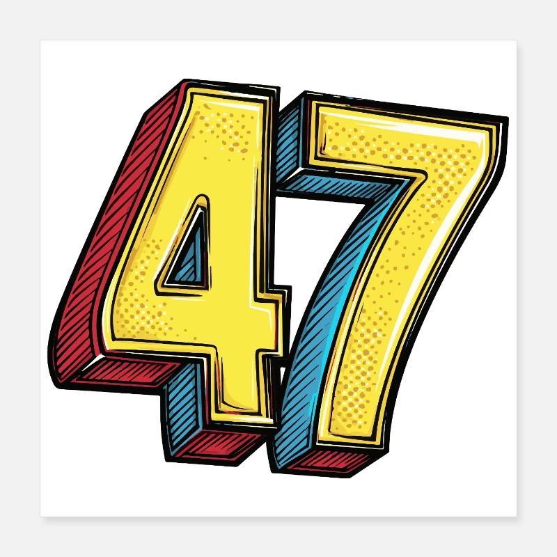 47 Nombre Coloré Poster 40 x 40 cm
