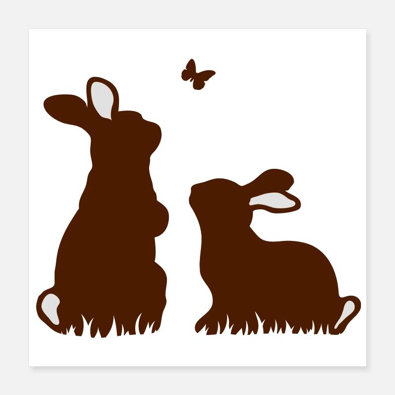 Zwei Hasen beobachten einen Schmetterling Poster 40x40 cm