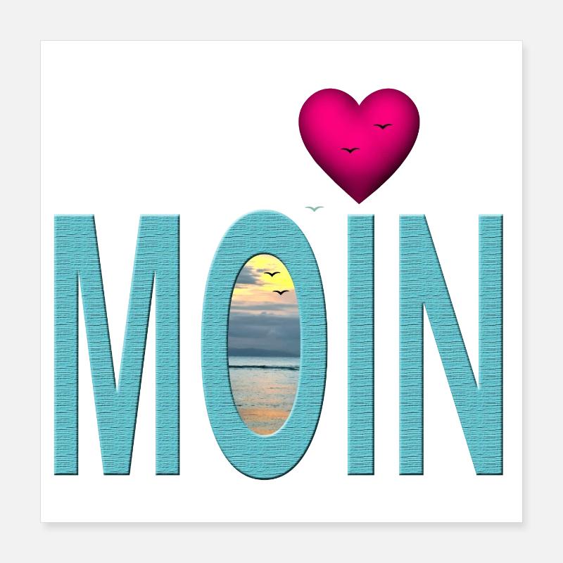 Moin Meer Holztextur mit Herz Poster 40x40 cm