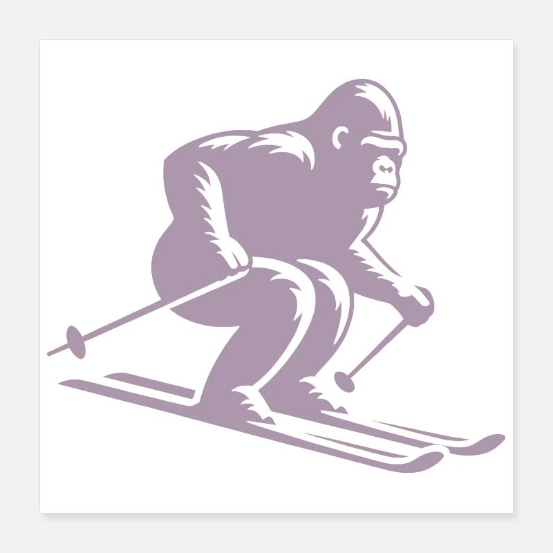 Singe Gorille Chimpanzé Ski Silhouette Design Poster 40 x 40 cm