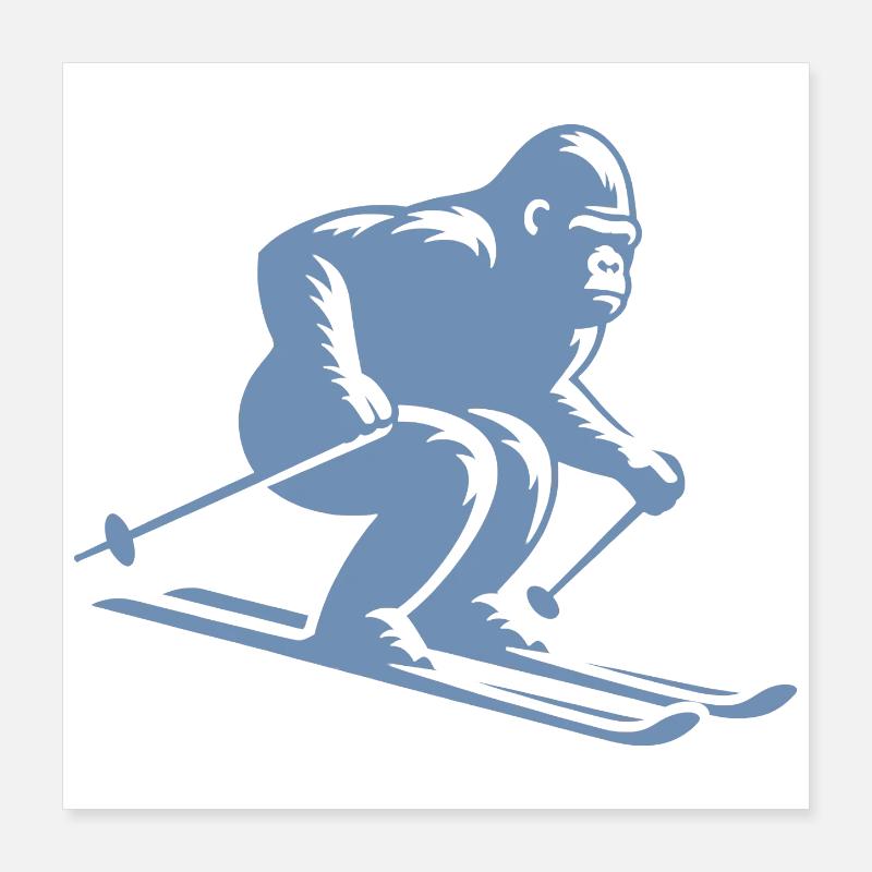 Singe Gorille Chimpanzé Ski Silhouette Design Poster 40 x 40 cm
