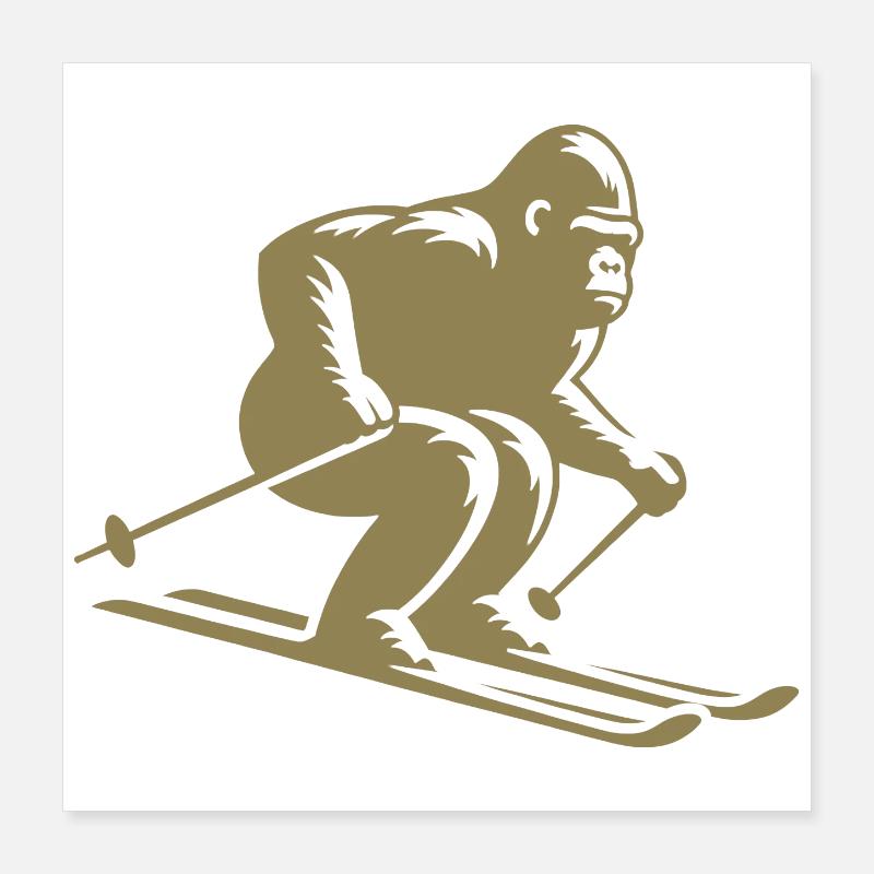 Affe Gorilla Schimpanse Ski Silhouette Design Poster 40x40 cm