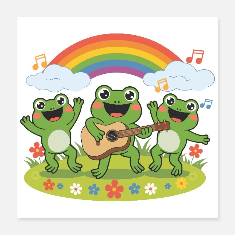 Froschband unter dem Regenbogen Poster 40x40 cm