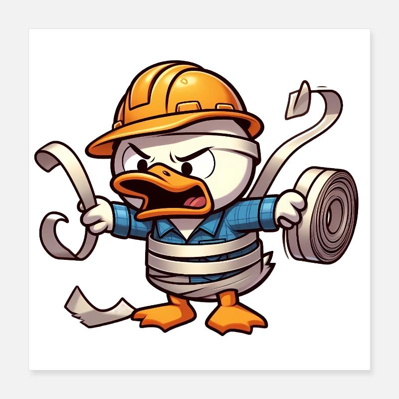 Ducks Construction Worker: Humor in Construction Site Style Poster 16" x 16" (40x40 cm)