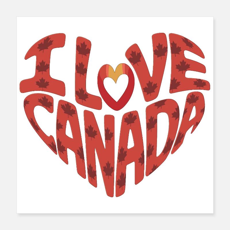 Cœur d'amour du Canada avec des feuilles d'érable Poster 40 x 40 cm