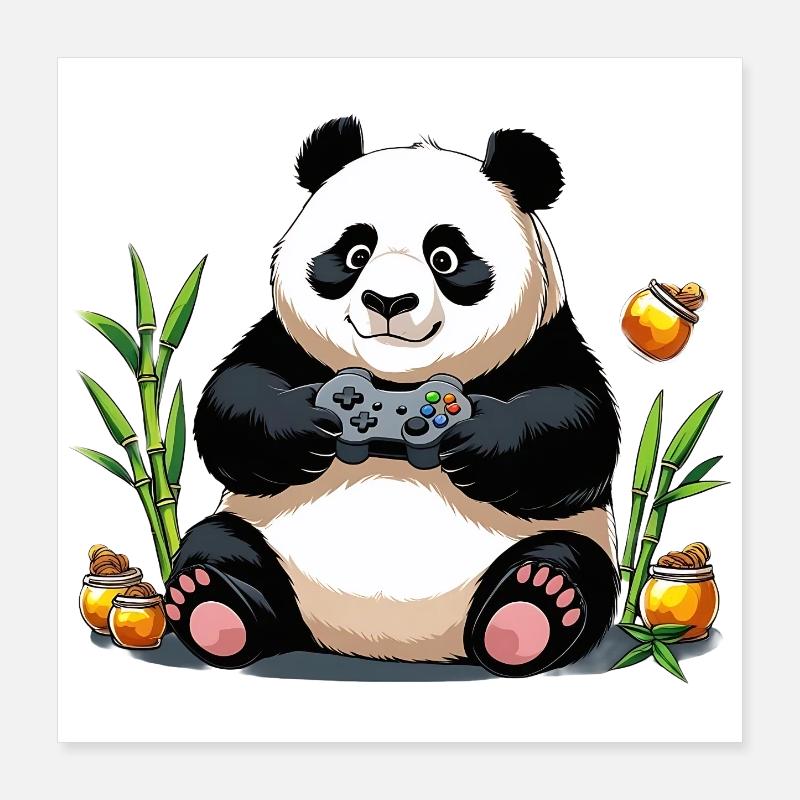 Chill Panda mit Gaming Controller Poster 40x40 cm