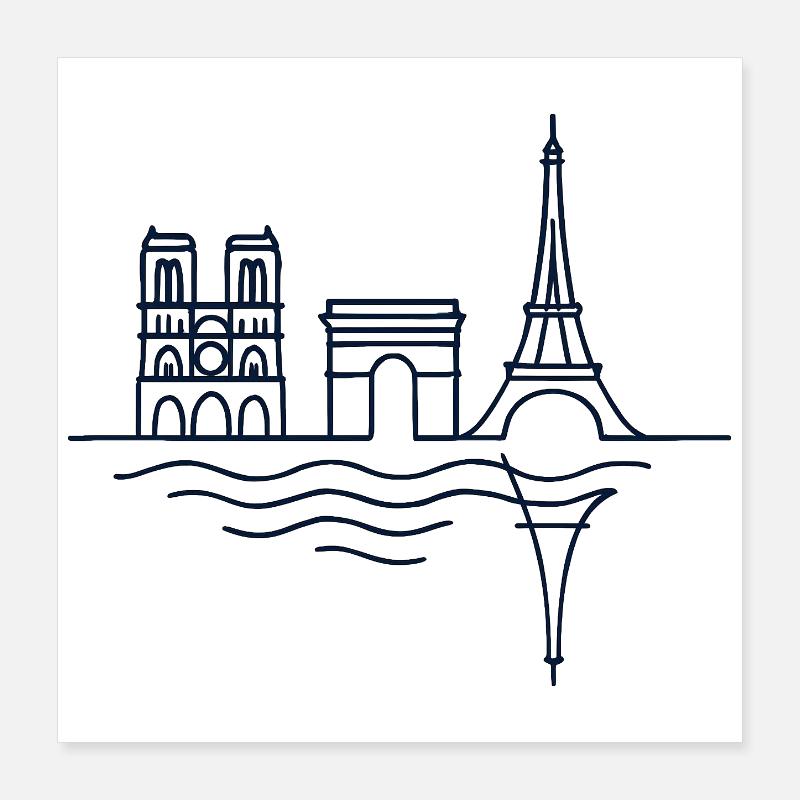 Paris Lines: Eiffel Tower and Arc de Triomphe Poster 16" x 16" (40x40 cm)