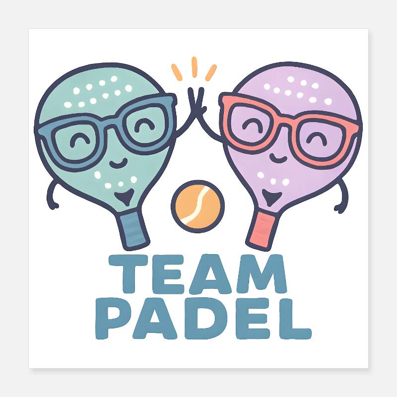 Duel Padel Amical Mascottes Coloré Poster 40 x 40 cm