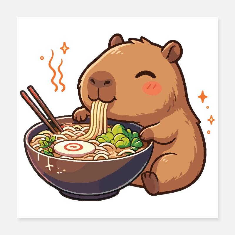 Capybara mit Nudeln Ramen kawaii Capybara Poster 40x40 cm