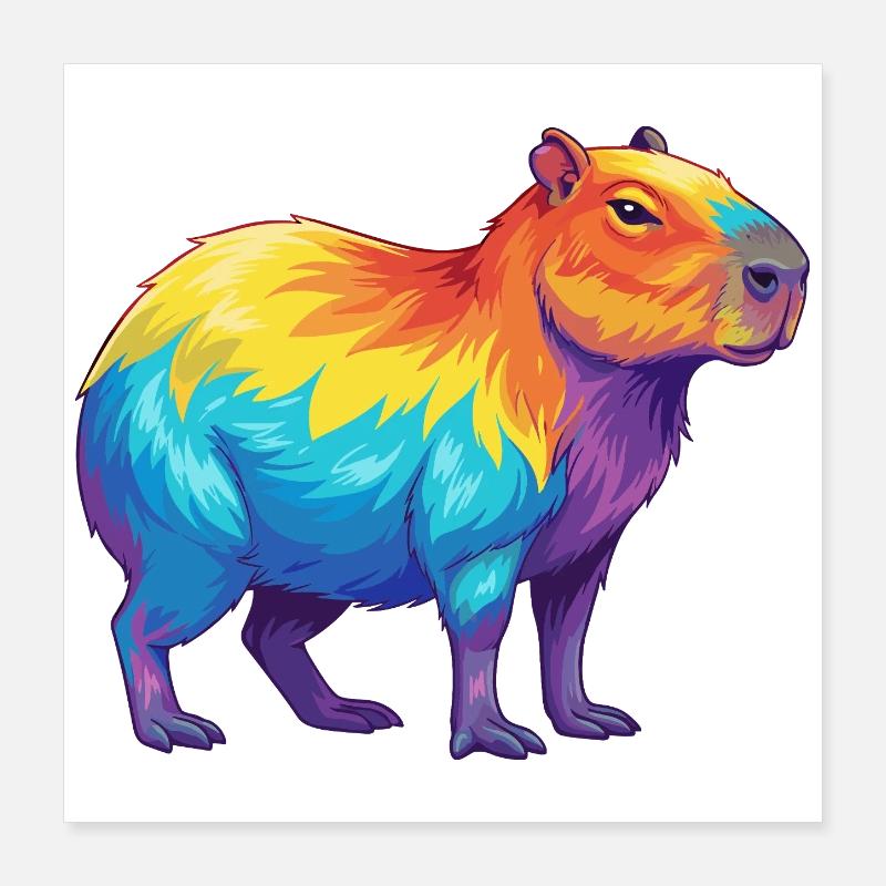 Bunte Capybara-Regenbogen-Pop-Art-Aquarell Poster 40x40 cm