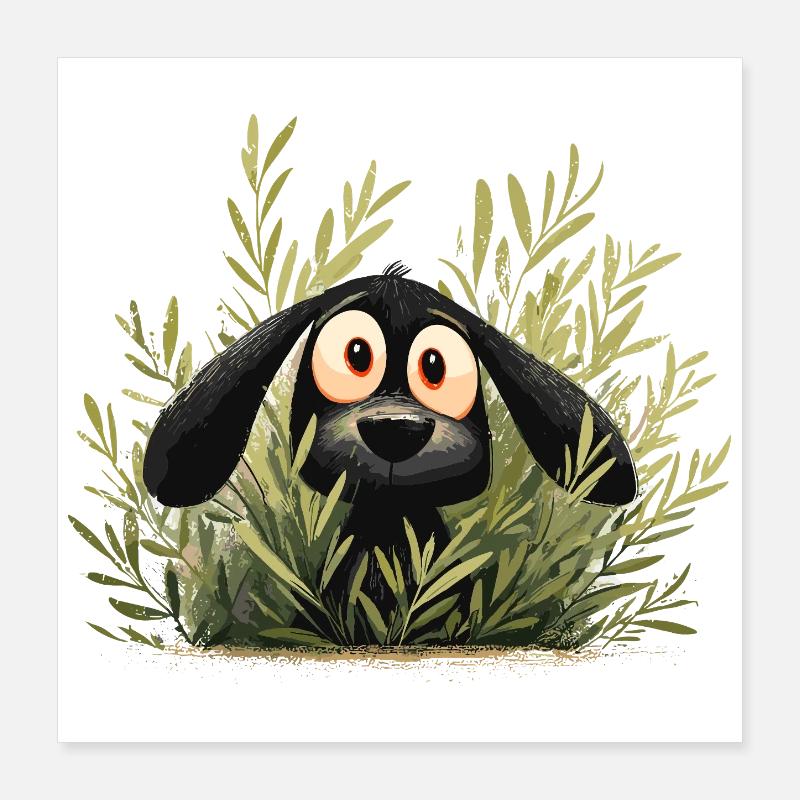 Hund im Gebüsch Waldpfiff Poster 40x40 cm