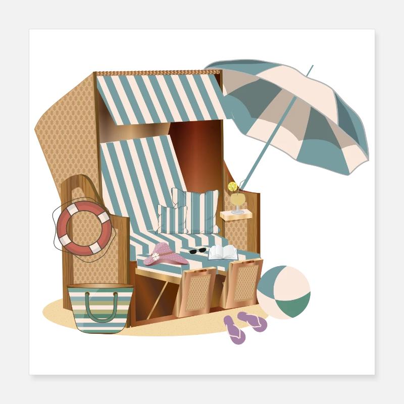 magnifique panier de plage sur la plage avec accessoires Poster 40 x 40 cm