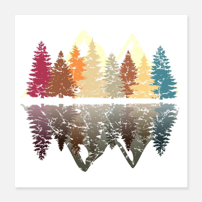Forest on the lake in grunge retro design Poster 16" x 16" (40x40 cm)