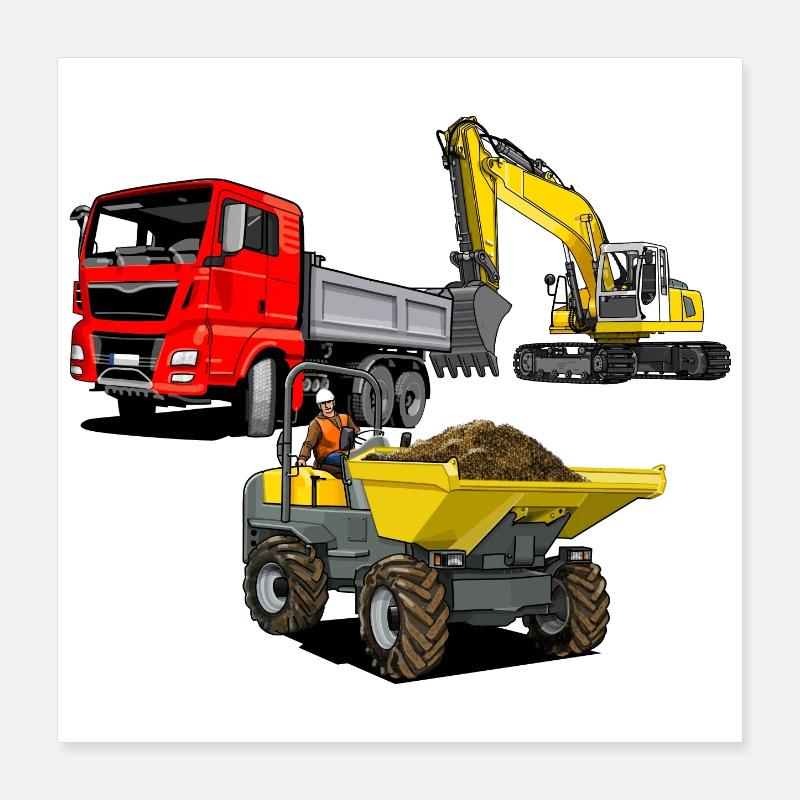 Construction site vehicles Poster 16" x 16" (40x40 cm)