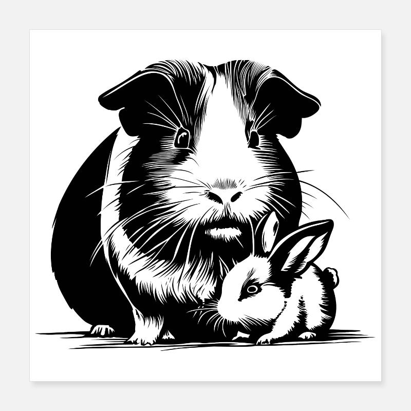 Cochon d’Inde avec lapin en peluche Poster 40 x 40 cm