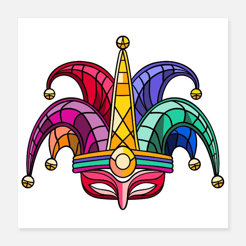Masque de Fool’s Cap Coloré – Carnaval Carnaval Poster 40 x 40 cm