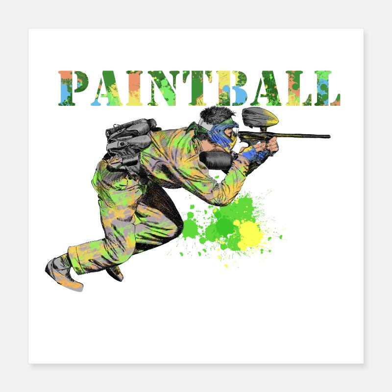 Colored paintball player in action Poster 16" x 16" (40x40 cm)