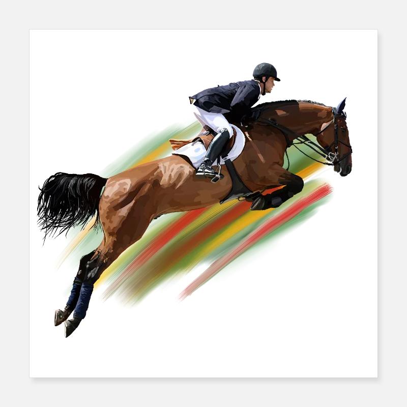 Dynamic show jumper at a gallop Poster 16" x 16" (40x40 cm)