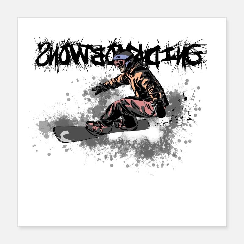 Dynamischer Snowboarder im Actionstil Poster 40x40 cm