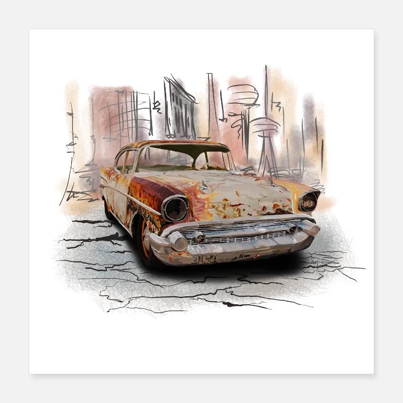 Rostiger Oldtimer Stadt Szene Poster 40x40 cm